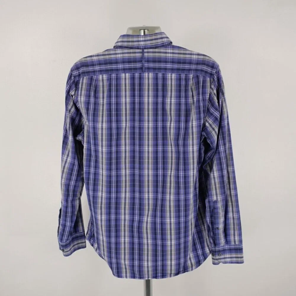 Banana Republic Blue‎ Plaid Pocket Collared Button Down Large 16-16.5 Cotton